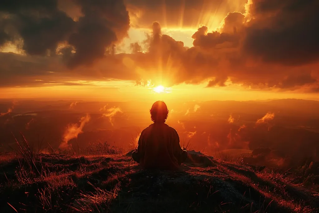 Berufszahl spirituell - Silhouette bei Sonnenaufgang symbolisiert spirituelle Berufung