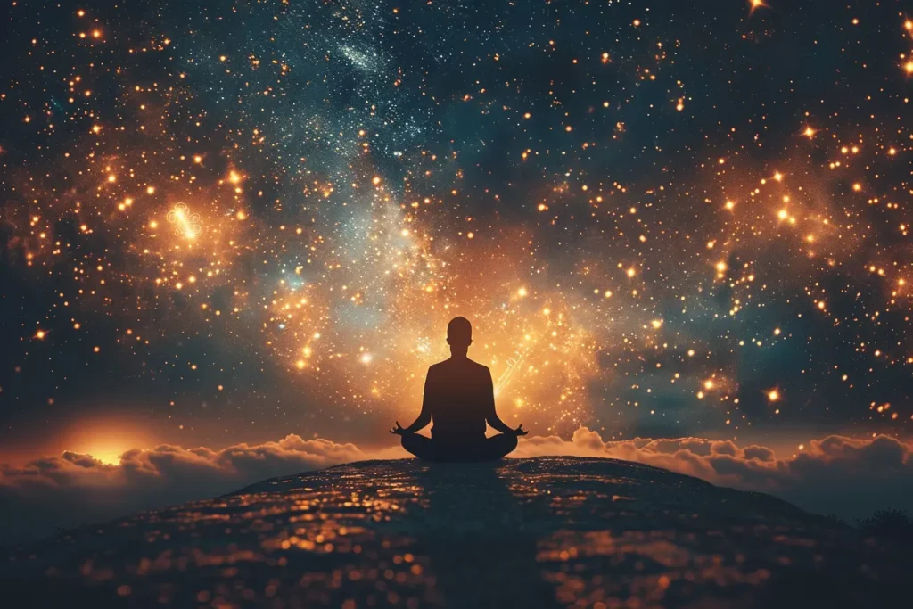 Geburtstagszahl spirituell - Meditation unter Sternenhimmel mit kosmischer Verbindung